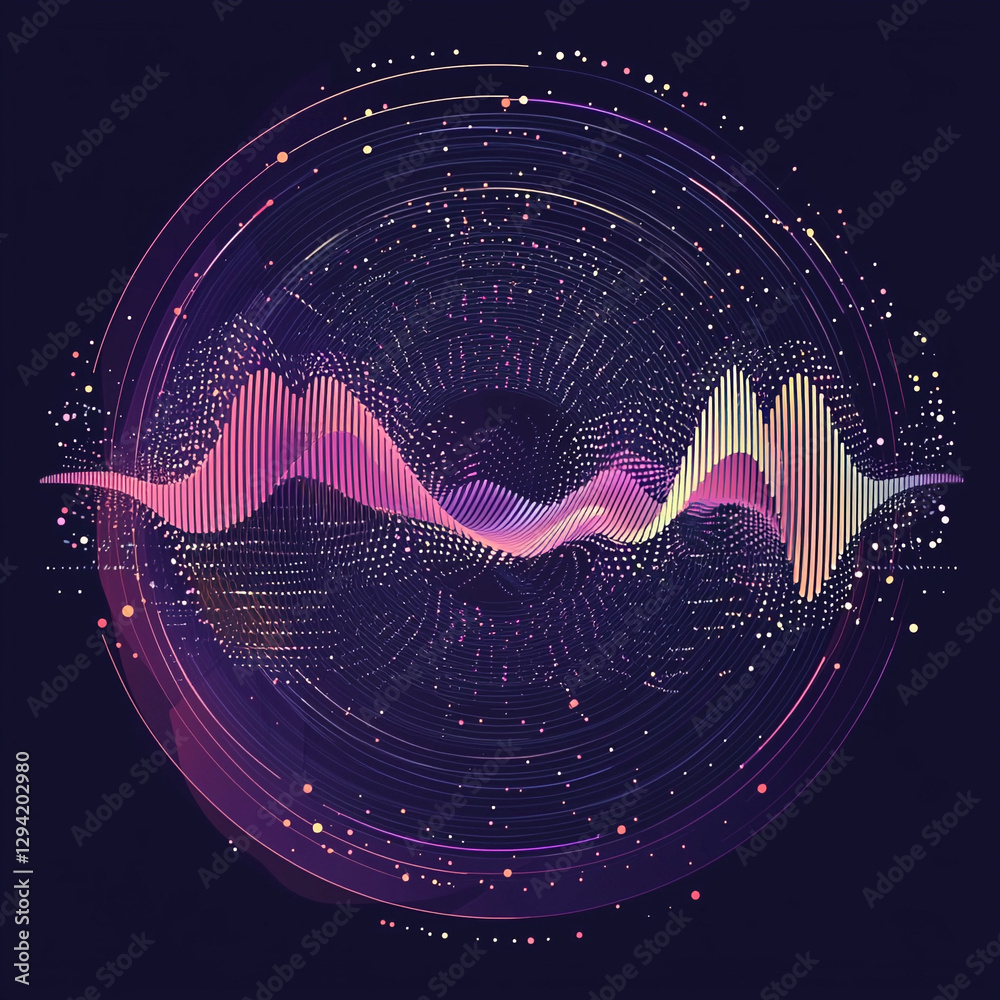 A dynamic circular audio equalizer with radiating sound waves