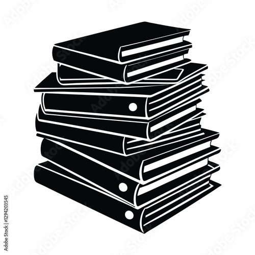 Detailed stack of organized binders silhouette illustrating efficient office document management in white background