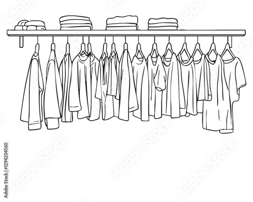 Hand-drawn clothes sketch on hangers, sketch