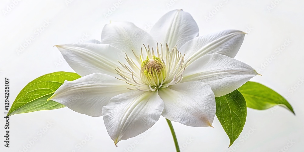 Fototapeta premium Minimalist White Clematis Flower Isolated on White Background - Stock Photo