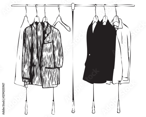 Sketch silhouette female formal jacket in hanger vector illustration, abstract