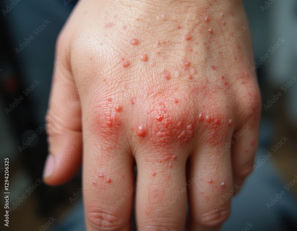 Fototapeta premium Woman hand affected by dyshidrotic eczema