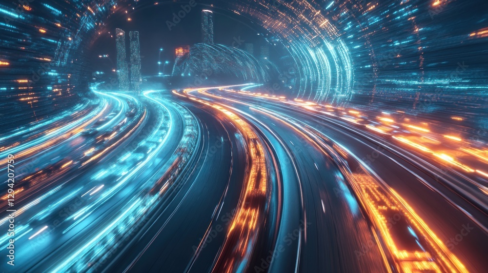 Obraz premium Futuristic Highway: A Digital Cityscape at Night