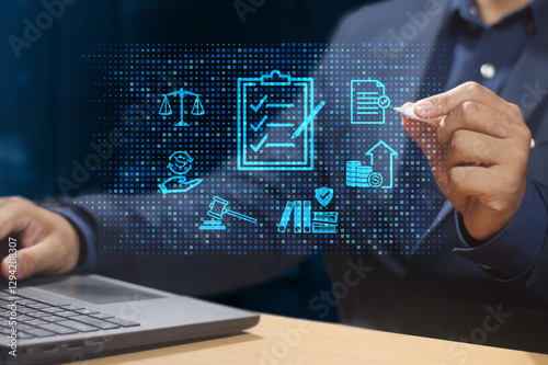 01/2568 Business management financial, Regtech concept. Compliance with laws and regulations and ethical operations to standard and corporate policy.