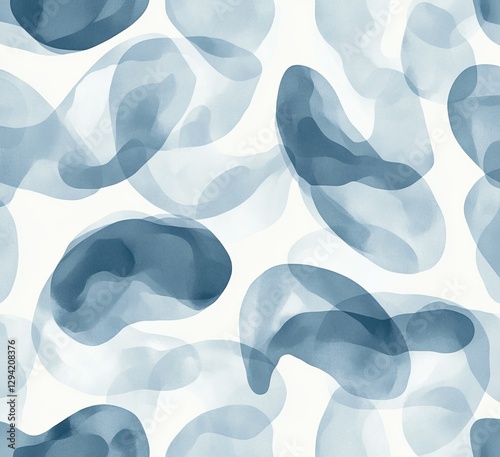 Abstract blue ink blots seamless pattern on white background