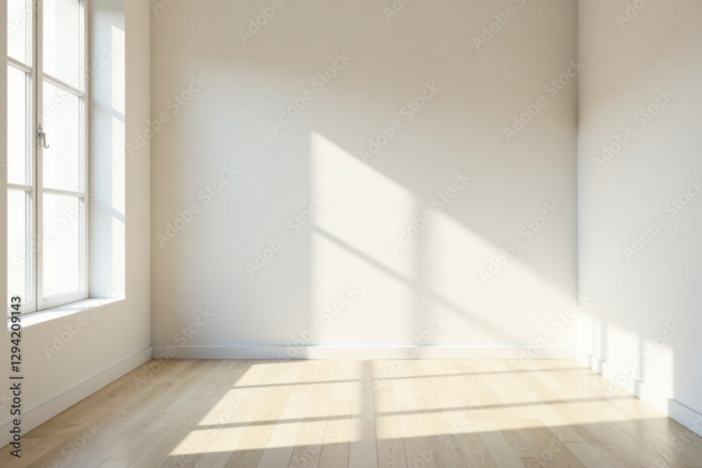 Fototapeta premium Sunlight Illuminates an Empty Room with Light Wood Flooring and White Walls, Perfect for Interior Design Inspiration