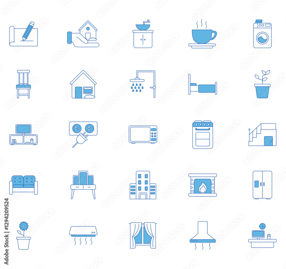 Naklejka premium Vector icon set of household utensils on white background