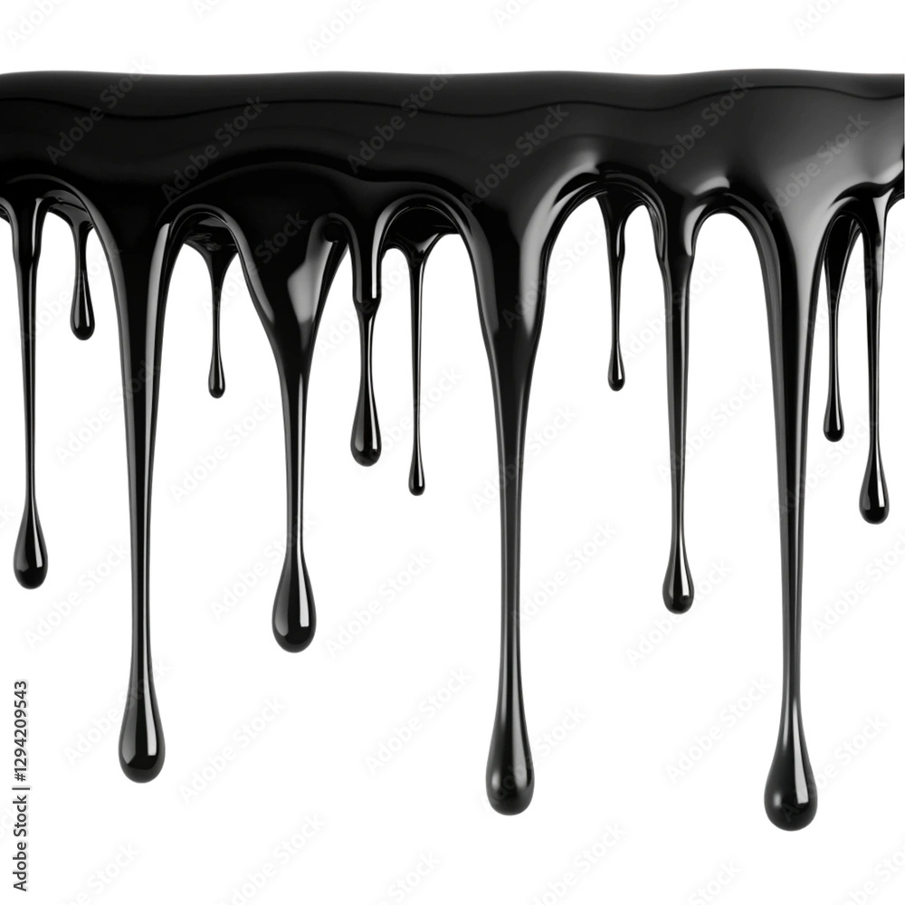 Black paint drips isolated on transparent background  
