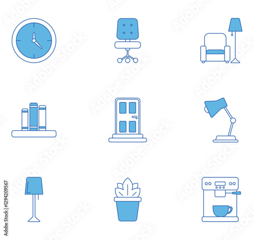 Vector icon set of household utensils on white background