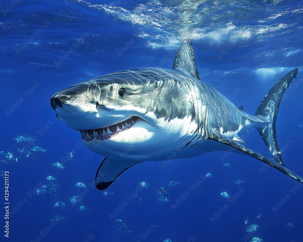 Naklejka premium Great White Shark Isolated. Majestic Predator of the Ocean in its Natural Habitat