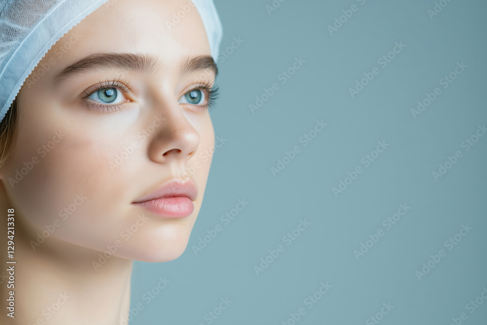 Portrait of Woman in Surgical Cap with Natural Makeup and Soft Lighting Portrait of Woman in Surgical Cap with Natural Makeup and Soft Lighting