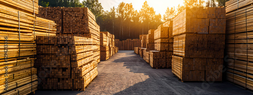 Wallpaper Mural Dry Lumber Stacks in Outdoor Storage Torontodigital.ca