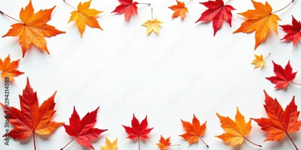 Autumnal Frame of Vibrant Maple Leaves on a White Background, Ideal for Seasonal Designs and Festive Greetings Autumnal Frame of Vibrant Maple Leaves on a White Background, Ideal for Seasonal Designs and Festive Greetings
