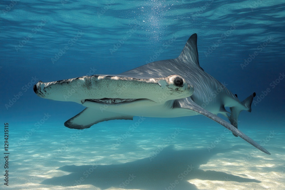 Naklejka premium Hammerhead Shark in Bahamas: Great Underwater Creature in Blue Ocean