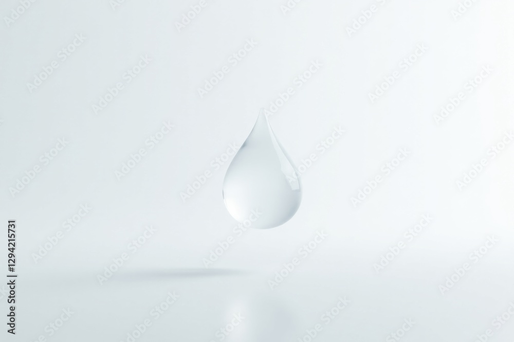 A single, translucent droplet of liquid floats serenely against a minimalist, light gray backdrop. A single, translucent droplet of liquid floats serenely against a minimalist, light gray backdrop.
