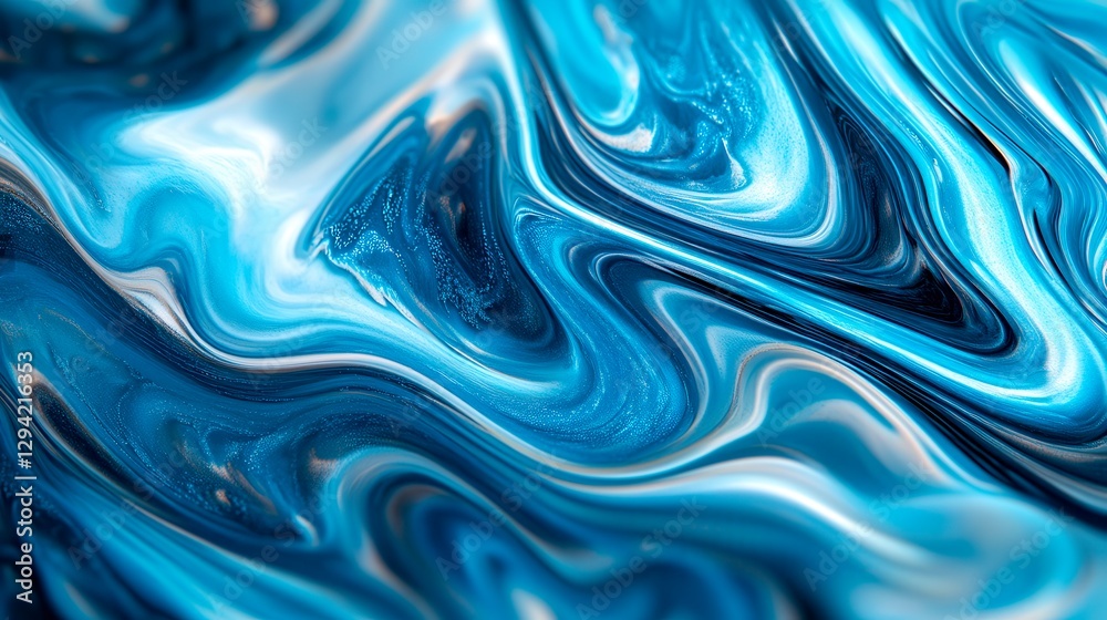 Obraz premium Abstract blue fluid acrylic painting background with ocean wave texture for modern design projects.