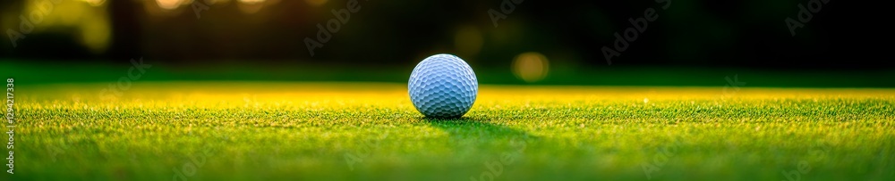 A pristine golf ball sits on a vibrant green fairway at sunset, ready for the next swing. A pristine golf ball sits on a vibrant green fairway at sunset, ready for the next swing.