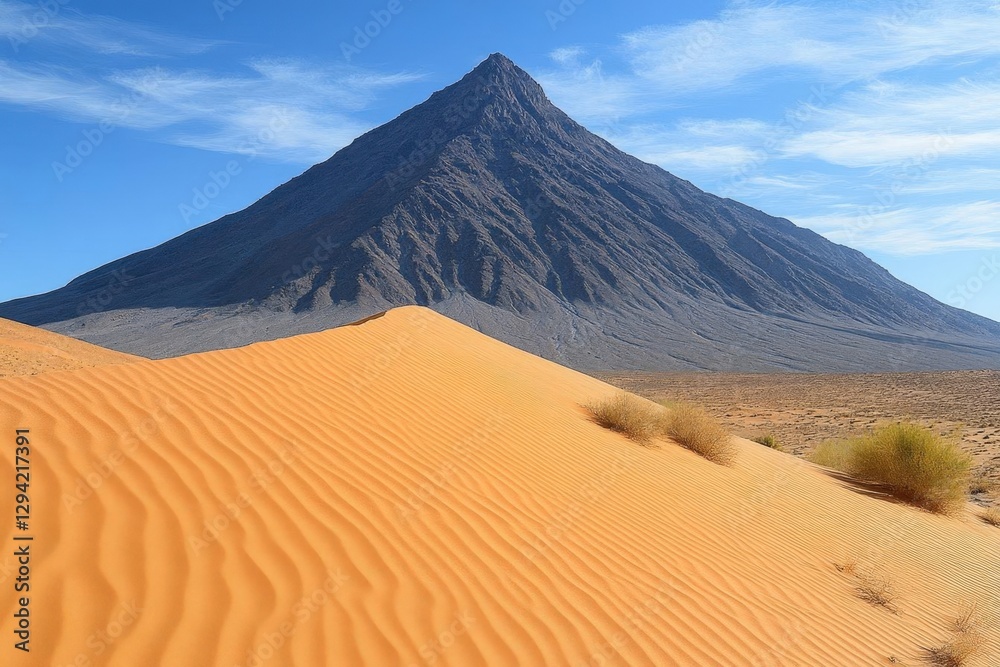 Orange Sand Dunes With Mountain Peak Orange Sand Dunes With Mountain Peak