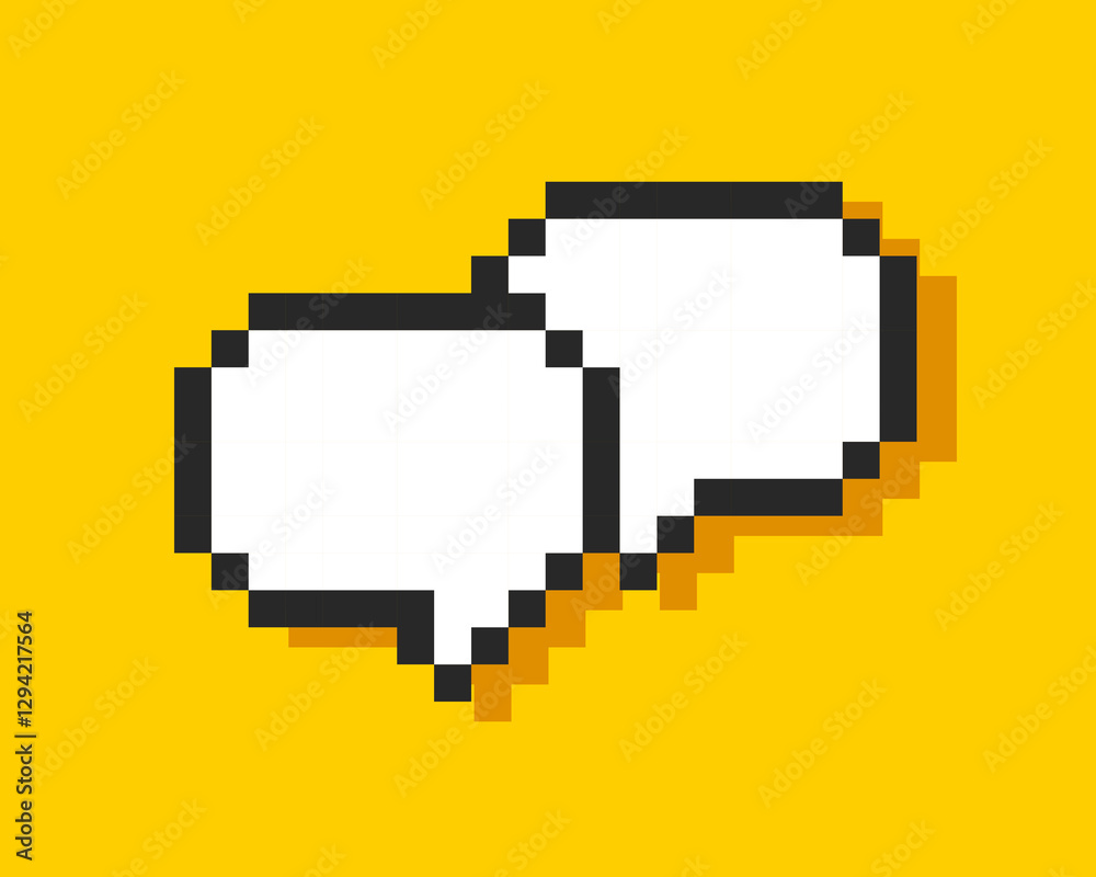 Fototapeta premium Empty pixelated speech bubble, 8 bit cloud for text. Pixel speech bubble, 8 bit geometric texting dialogue box, chat speech.