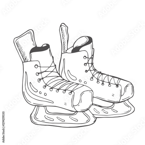 Vector winter figure skates icon. Flat cartoon icon isolated on white background. Outline Hand drawn Winter active outdoor leisure ice skates, retro christmas and new year holiday decoration symbol.