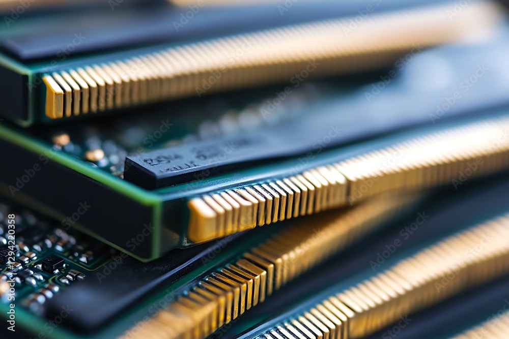 Close up view of computer memory modules stack Close up view of computer memory modules stack
