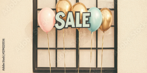 Colorful Balloons Celebrating a Sale on Sunny Day Display photo