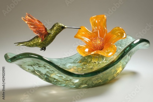 Humming Bird Feeder. Colorful feeder attracting hummingbirds and small birds