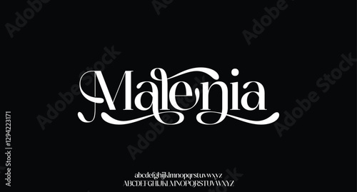 Malenia, premium luxury elegant alphabet letters and numbers. Vintage wedding typography classic serif font decorative vintage retro. creative vector illustration