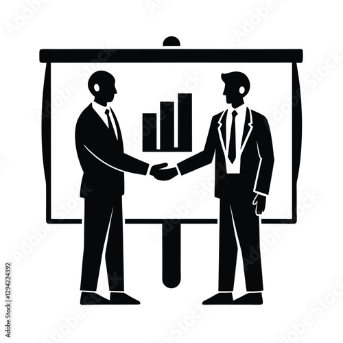 Confident handshake silhouette decisively seals a major agreement before impactful presentation