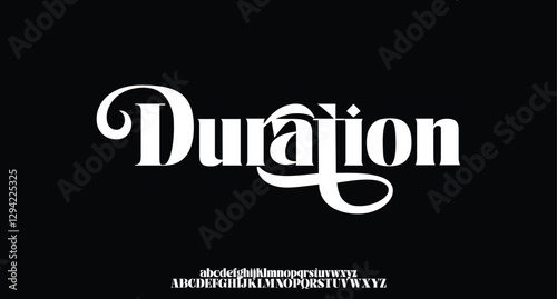 Duration, premium luxury elegant alphabet letters and numbers. Vintage wedding typography classic serif font decorative vintage retro. creative vector illustration