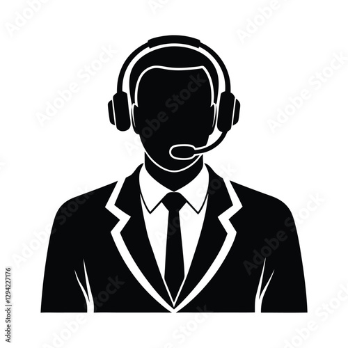 Confident experienced business professional wearing headset silhouette actively participates in engaging interactive virtual meetings