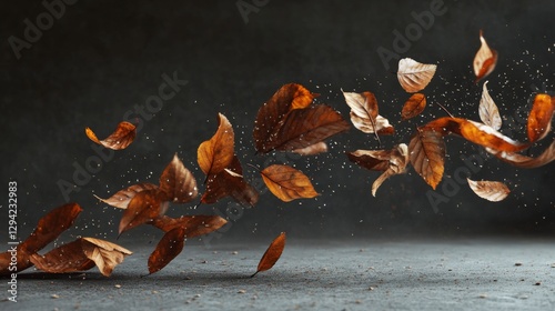Leaves gently falling in slow motion, creating a peaceful autumn vibe. 