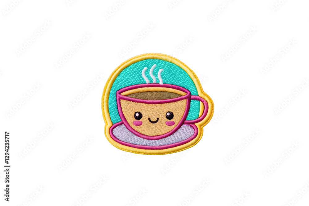 Cute Embroidered Patch with Smiling Coffee Cup Design for Apparel and Accessories Cute Embroidered Patch with Smiling Coffee Cup Design for Apparel and Accessories