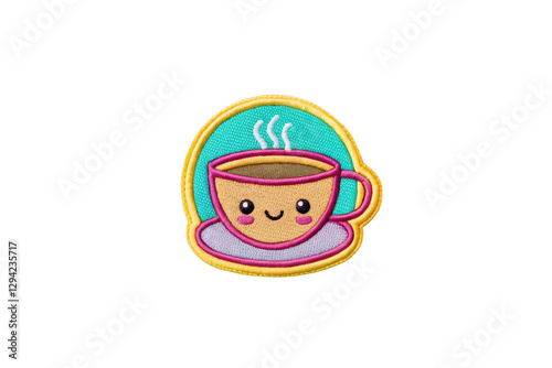 Cute Embroidered Patch with Smiling Coffee Cup Design for Apparel and Accessories