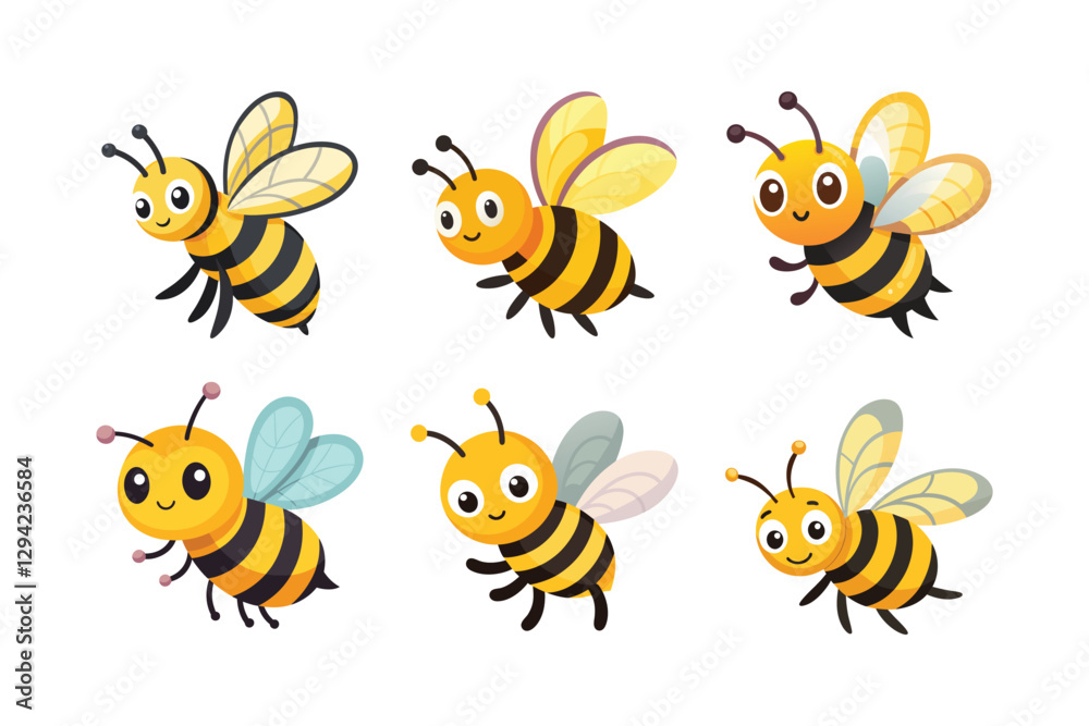 set of funny cartoon bees set of funny cartoon bees
