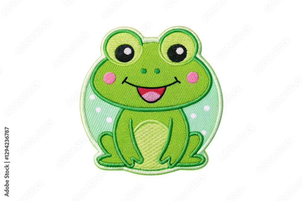Cute Green Frog Patch with Happy Expression and Round Shape Design for Creative Projects Cute Green Frog Patch with Happy Expression and Round Shape Design for Creative Projects