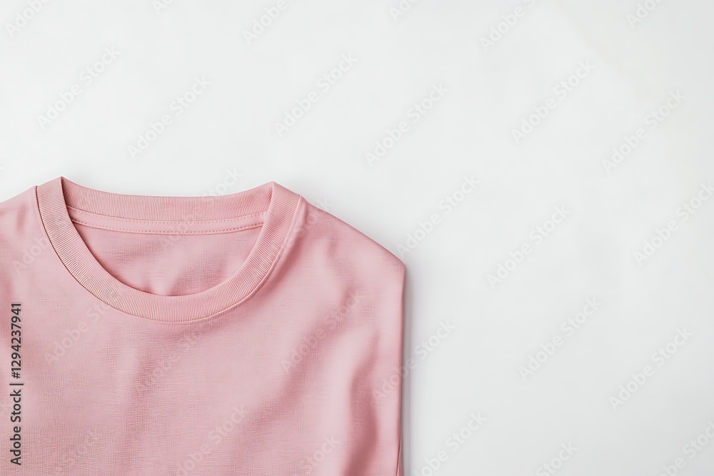 Pink T-shirt on white background, top view Pink T-shirt on white background, top view