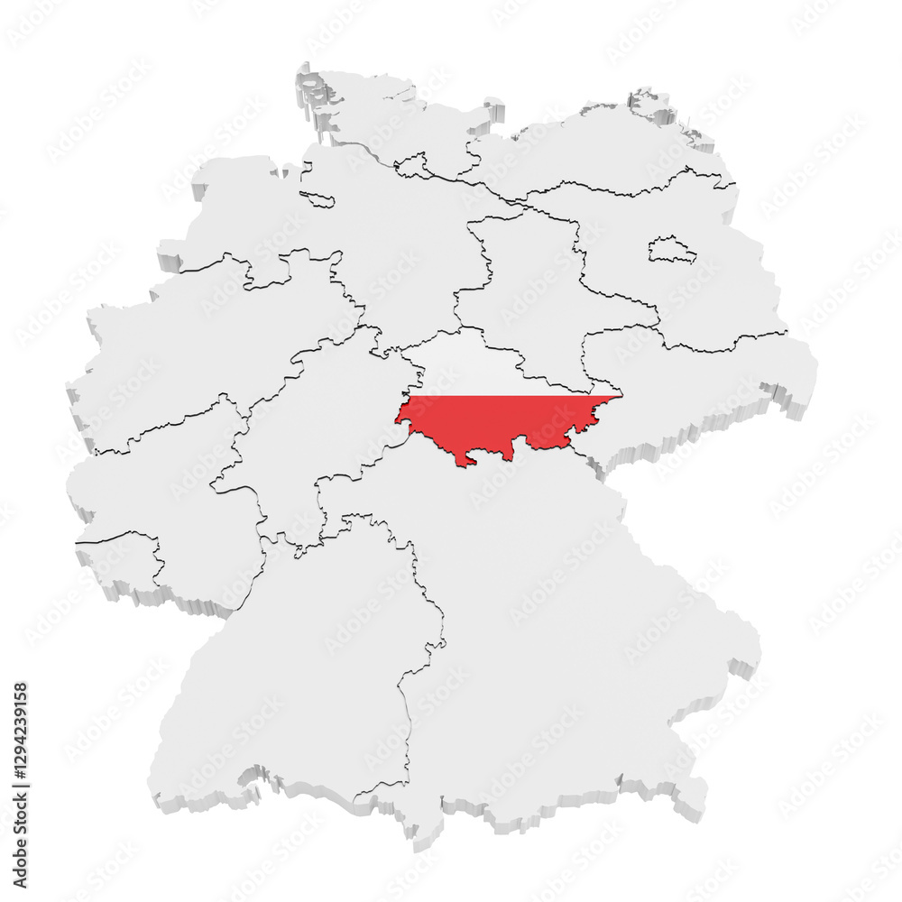 Germany and all its states. The state Thuringia (Thüringen) highlighted and covered according to official flag. Isolated on transparent background Germany and all its states. The state Thuringia (Thüringen) highlighted and covered according to official flag. Isolated on transparent background