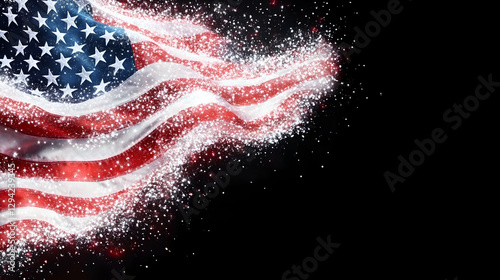 American flag dissolving, dark background