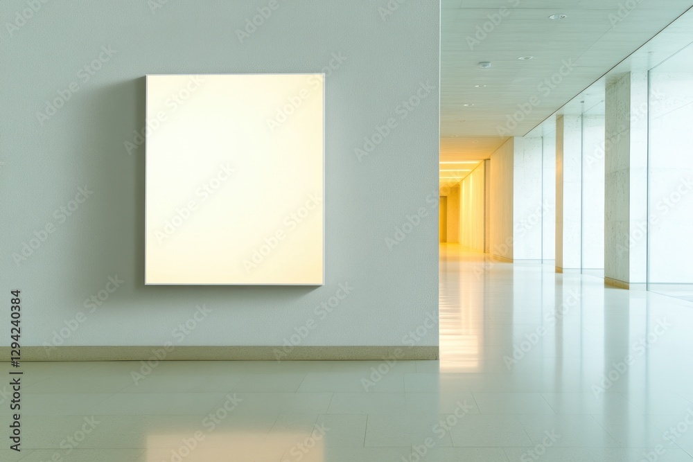 Minimalist space showcases illuminated square on wall, creating Minimalist space showcases illuminated square on wall, creating