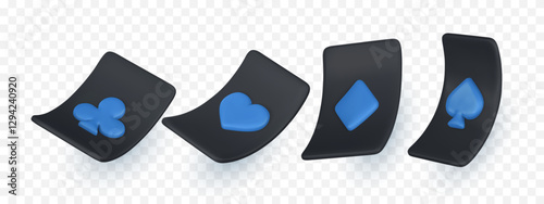 Realistic 3d playing cards. Casino game concept. Set of aces of different suits. Vector illustration