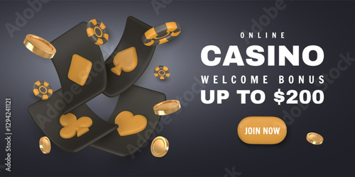 3d Casino game concept. Vegas tournament banner, playing ace card, flying gambling chips, golden coin. Vector illustration