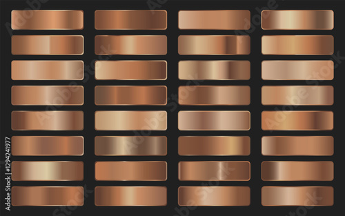 Collection of bronze metallic gradient. Brilliant plates with bronze effect. Vector illustration