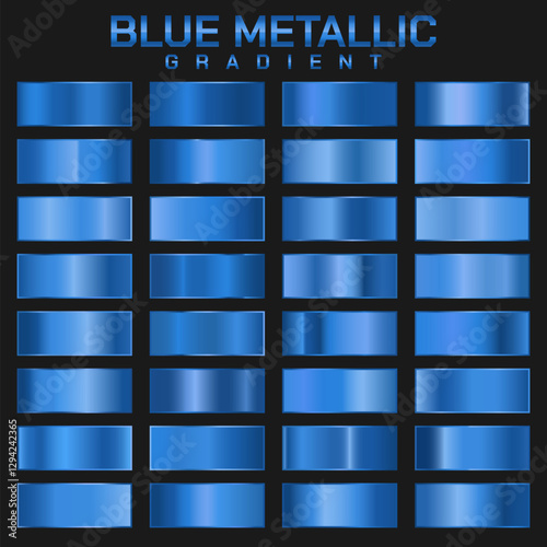 Collection of blue metallic gradient. Brilliant plates with metallic effect. Vector illustration
