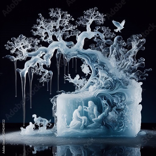 A melting ice sculpture – Impermanence Beauty dissolving with