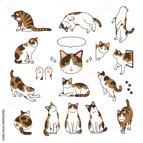 線ありのかわいい三毛猫のイラスト