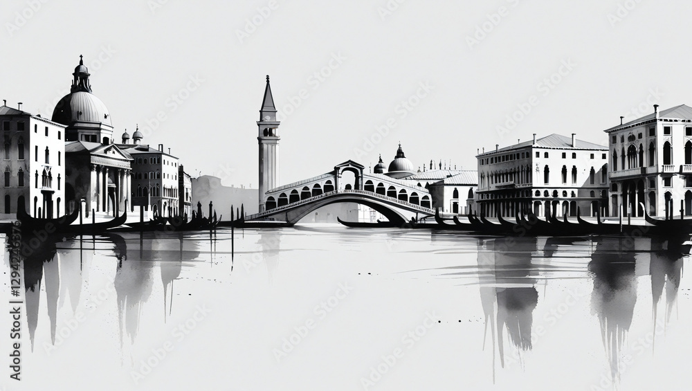 Venetian Dreams: A Monochrome Watercolor Skyline Venetian Dreams: A Monochrome Watercolor Skyline