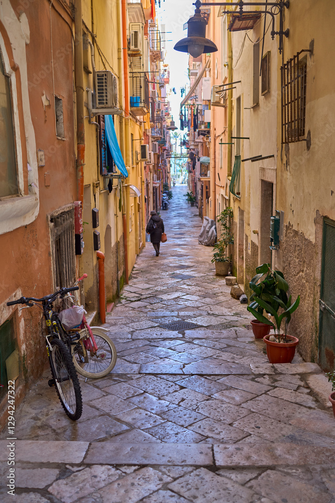 Narrow Cobblestone Street in Historic Town Narrow Cobblestone Street in Historic Town