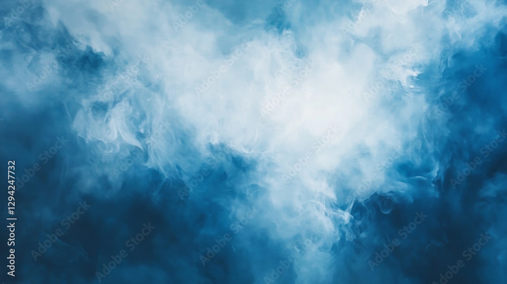 Wisps of blue mist dance softly in a tranquil space, enveloping the surroundings in a calming embrace. The blend of colors evokes a sense of mystery and peace