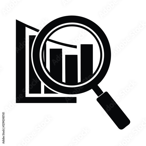 Focused magnifying glass silhouette closely examining detailed financial reports for accurate analysis during review